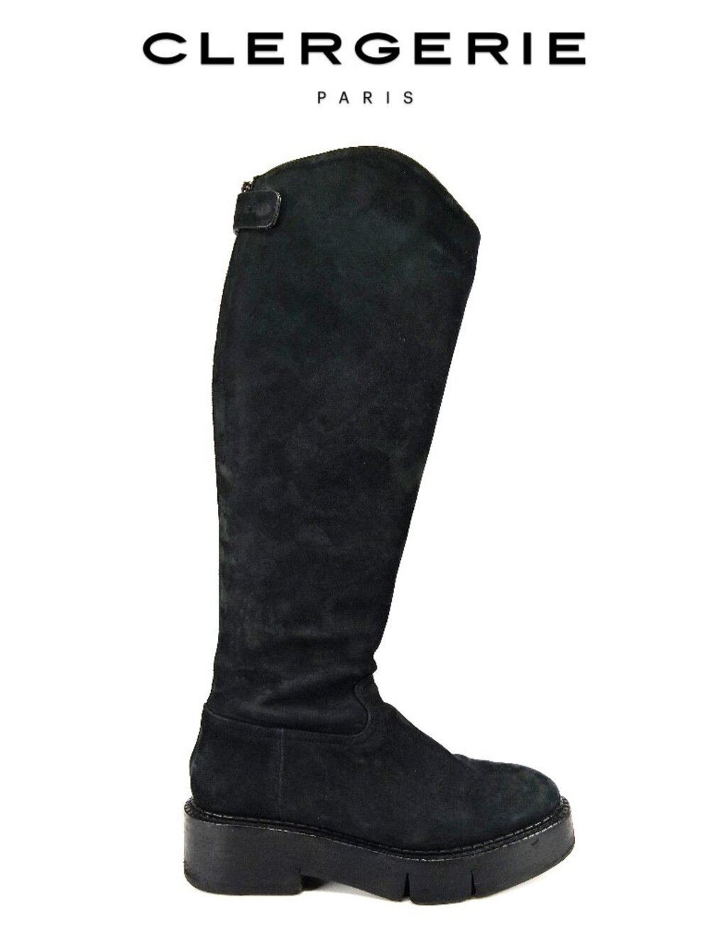 Clergerie Paris Black Nubuck Knee High Chunky Platform Boots Back Zip SZ 36.5
